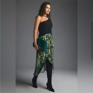 NWT Anthropologie Maeve Layered Midi Skirt in Vintage Floral Green Sz S